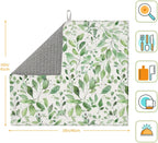 Green Leaves Dish Drying Mat, Highly Absorbent Microfiber Kitchen Counter Pad Reusable Washable, 16*18"