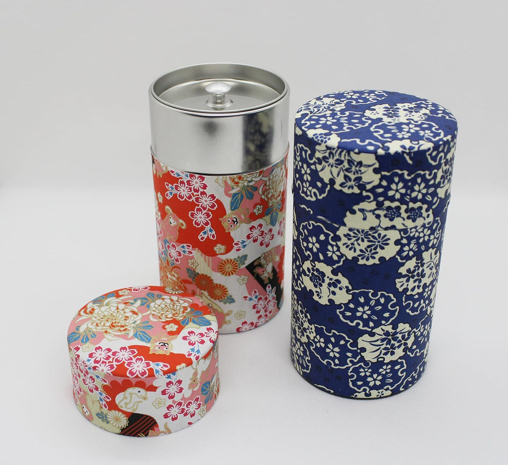 Japanese Pokkan Coffee Spice Tea Tin Canister Washi Paper Storage with Lid 7.05 oz Capacity (Hana Yukiwa)