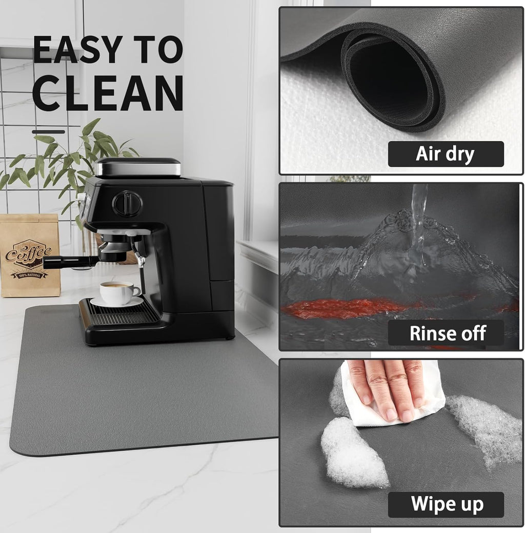 Coffee Mat - Absorbent Hide Stain Rubber Backed Dish Drying Mat for Kitchen Counter - Bar Mats for Countertops Accessories Fit Under Coffee Maker Espresso Machine