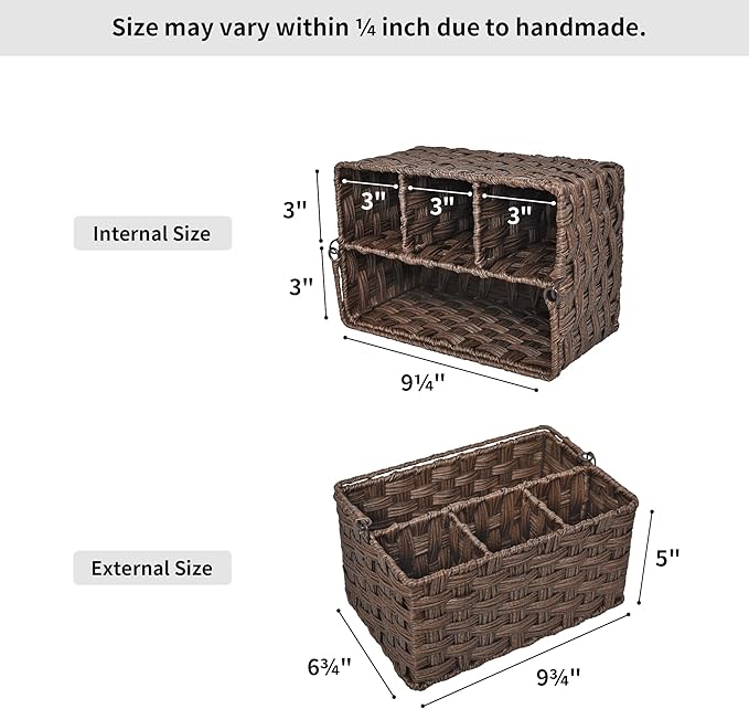 GRANNY SAYS Wicker Utensil Holder Organizer with Handle, Flatware Caddy for Kitchen, Silverware Holder Condiment Organizer, Holds Forks, Knives, Spoons, Napkins and Other Utensils