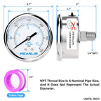 MEANLIN MEASURE 0~300Psi Liquid Filled Pressure Gauge Stainless Steel with 316 Stainless Steel Joint 1/4" NPT 2.5" FACE DIAL for Air Compressor Air Regulator Water Filter Center Back Mount