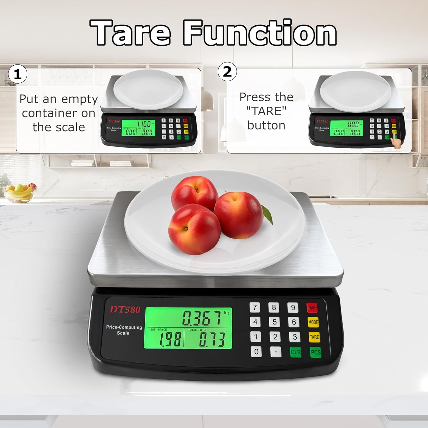 Large Digital Kitchen Scale 40kg/88lb Stainless Steel Price Computing Scale Counting Scale Deli Scale with LCD Display for Baking Bread Cooking Meat Prep Parts and Coins Adapter Included (Black)