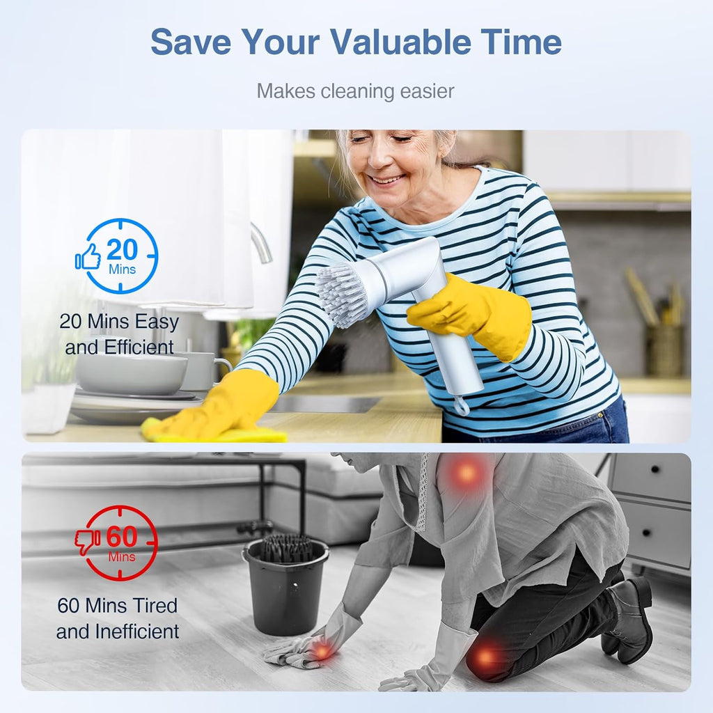 LABIGO Electric Spin Scrubber LA5 Mini, Bathroom Scrubber Shower Scrubber for Cleaning Tub Tile Floor Window Kitchen Sink, Power Scrubber Cleaning Brush with 5 Replaceable Brush Heads, White