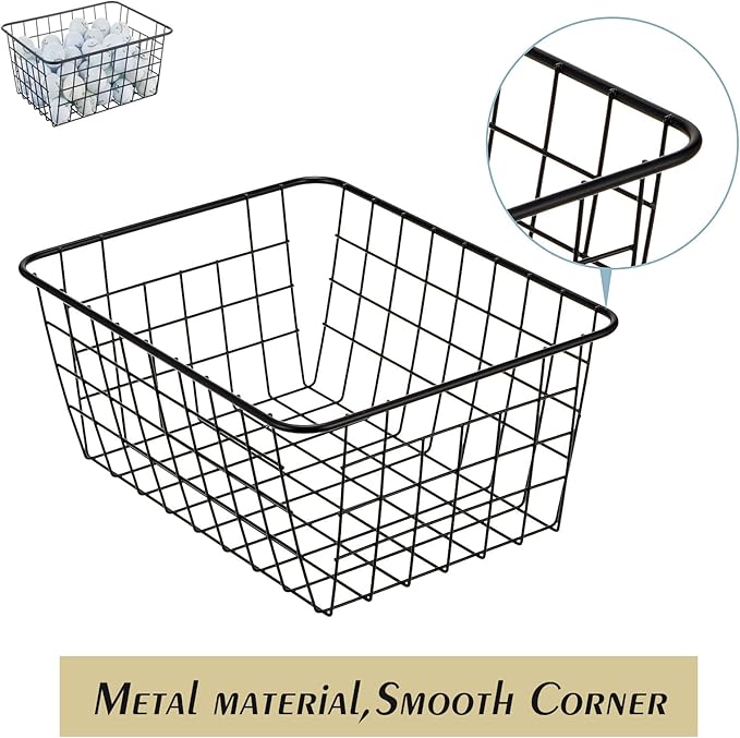 Wire Kitchen Storage Basket 4 Packs,Perfect Pantry Organization Accessories Basket,Laundry Baskets,Countertop Organization,Suitable for Kitchen,Bathroom,Bedroom,Tabletop,Stackable,Black
