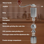 Manual Coffee Grinder Detachable Stainless Steel Conical Burr Aluminum Coffee Bean Grinder with 25 Grinding Settings Cleaning Brush Grindable Espresso Moka Pot French Press for Camping Silver