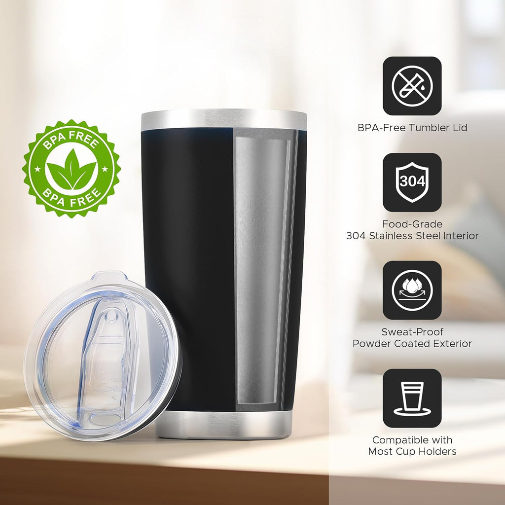 OMTech 20oz Tumblers Bulk, 12pc Stainless Steel Tumbler Set with Lid & Straw, Double Wall Vacuum Insulated Mug for Laser Engraver, Travel Coffee Mug for Hot & Cold Drinks, Black Powder Coated Cup