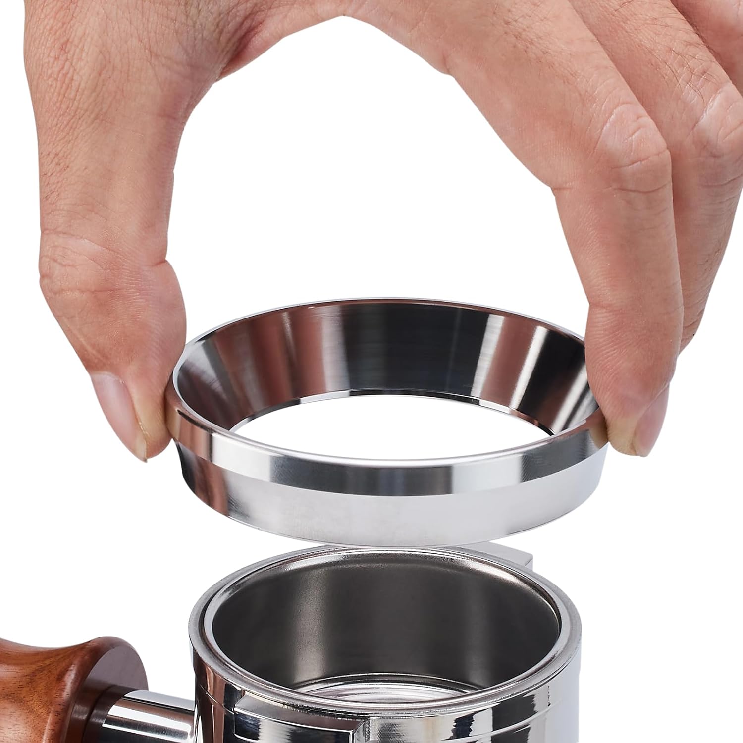 51mm Magnetic Espresso Dosing Funnel - 8 Neodymium Magnets, 304 Stainless Steel, Compatible with 51mm Delonghi Portafilter (Decica Series), Spill-Free Coffee Accessory