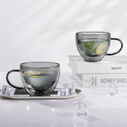 ecooe Black Double Walled Glass Coffee Mug 12 oz Latte Cappuccino Cups Set of 2 Coffee Cups with Handle, Heat Resistant Double Wall Glass Cup for Tea Milk Juice Ice Cream, Birthday Gifts for Mum Dad