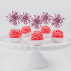 40 PCS Foil Firework Cupcake Toppers Sparkle Tinsel Cupcakae Picks Sparkler Fireworks Party Decorations Cocktail Fruit Toothpick for Birthday Wedding Graduation Party Decorations Supplies Pink