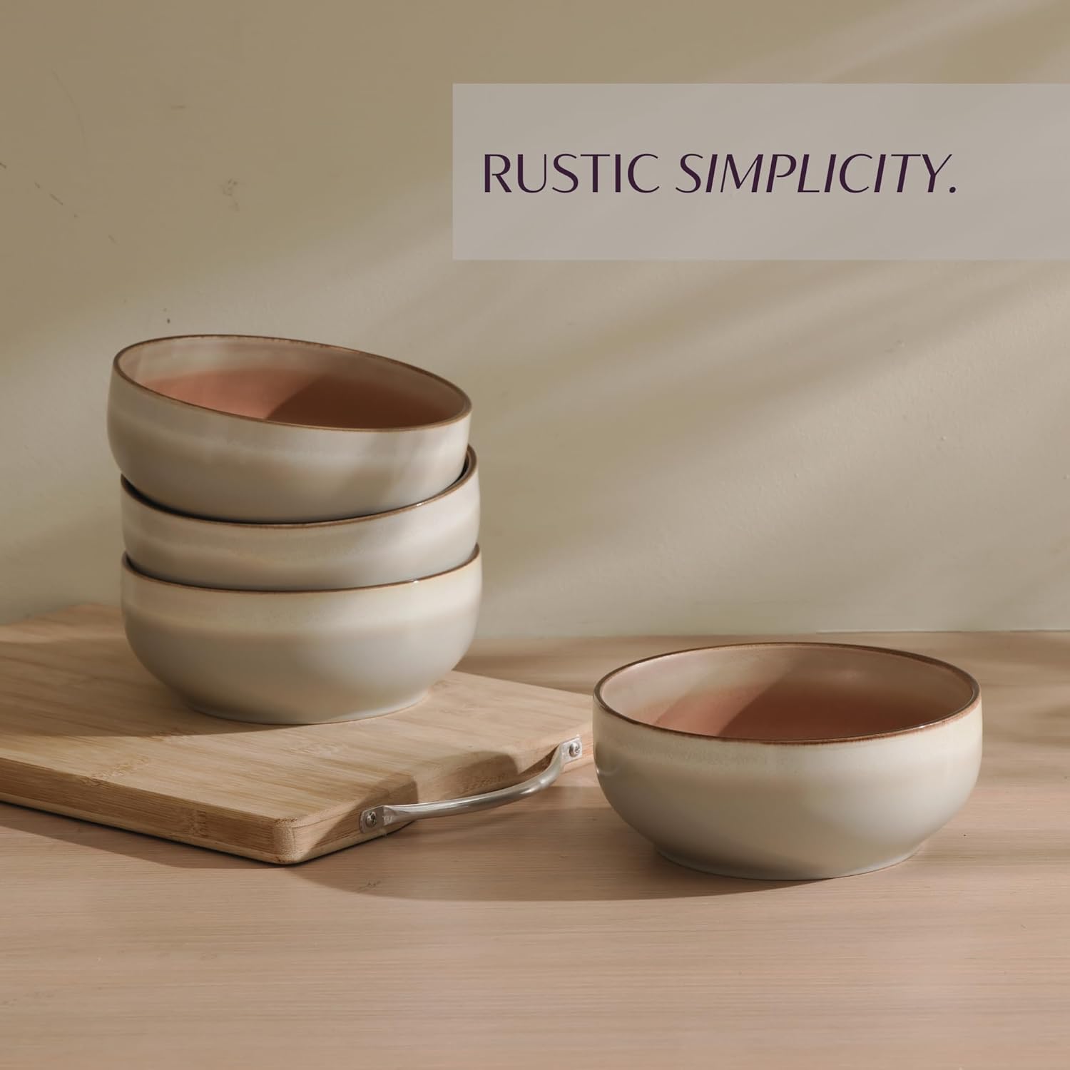 Ceramic Cereal Bowls Set of 4-21 oz Stoneware Bowls for Soup, Salad, Dessert or Ice Cream - Stackable, Dishwasher & Microwave Safe, Small Rustic Bowls for Kitchen -Terracotta/Reactive Glaze