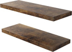 Floating Shelf, Set of 2 Wall Shelf, 36 in W x 12.75 in D x 2 in H Wooden Floating Wall Shelf with Invisible Brackets for Living Room/Bedroom/Bathroom/Kitchen Storage and Decor, Rustic Brown