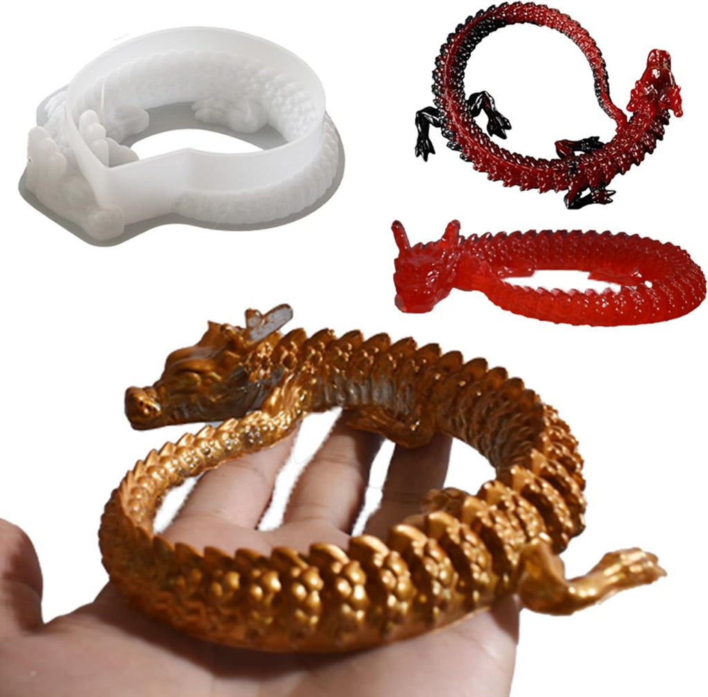 Diamond Dragon Mold Long Dragon Resin Mold Round Dinosaur Mold Animal Resin Casting Mold Resin Making Molds Silicone Mold for Candle Home Decorate Mold 3D Animal Mold Candle Making Mold