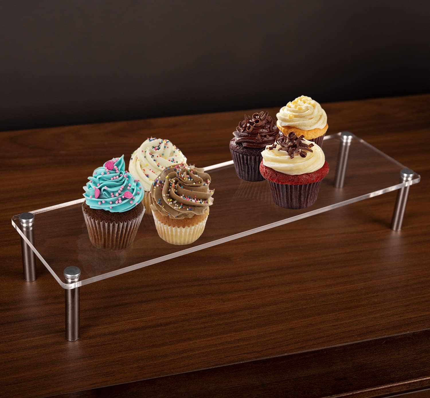 Acrylic Riser, Display Stand Clear Shelf for Cupcake Food Desserts Holder Cosmetic Products Tabletop Use and More (Small)