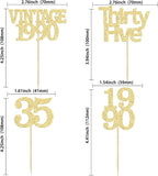 Gyufise 24Pcs Happy 35th Birthday Cupcake Toppers Glitter Thirty Five 35 Fabulous Vintage 1990 Cupcake Picks for 30th Birthday Wedding Anniversary Party Cake Decorations Supplies Gold