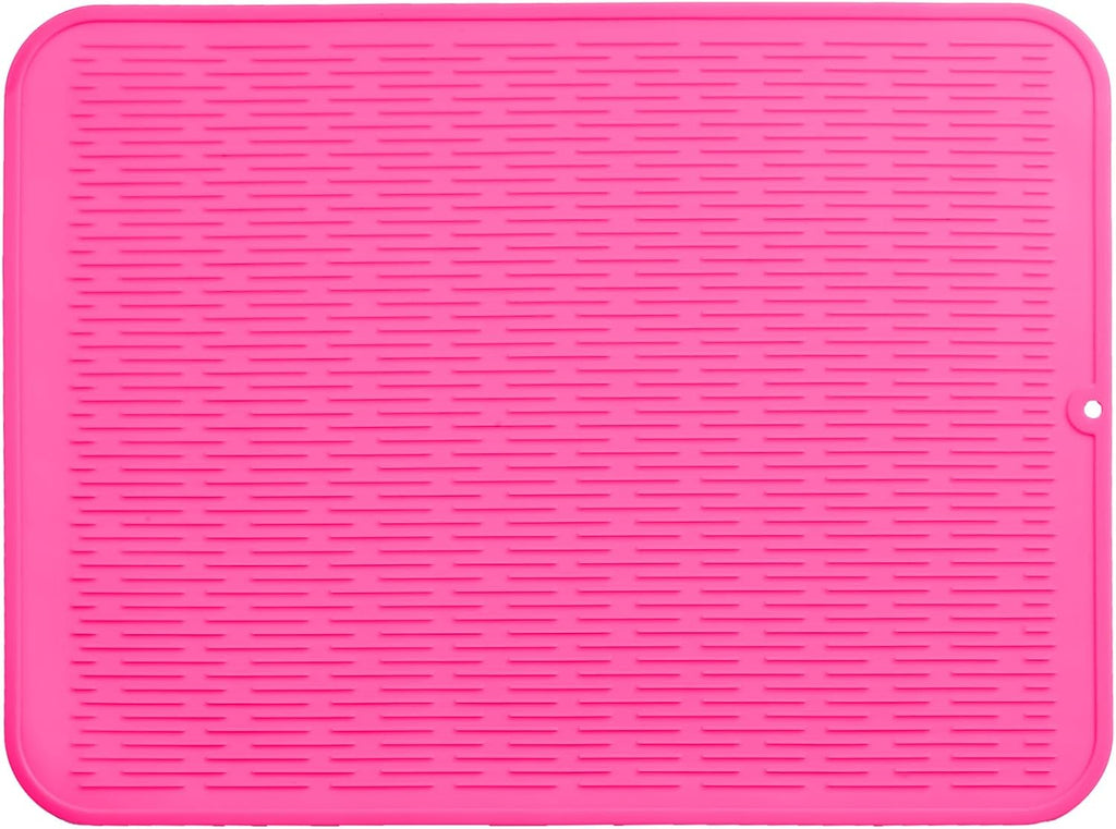 Silicone Dish Drying Mat for Multiple Usage,Easy clean,Eco-friendly,Heat-resistant Silicone Mat for Kitchen Counter or Sink,Refrigerator or Drawer Liner Rose 2XL 24 inches x 18 inches