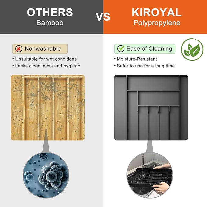 Silverware Organizer, Expandable Kitchen Drawer Organizer, Adjustable Cutlery Organizer, Forks, Knifes, Multipurpose Storage Divider(7-9 Slots), Large, Black