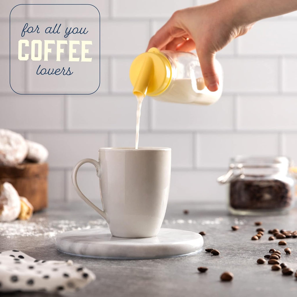 kitchentoolz 12 Oz Square Glass Milk Jugs with Caps - Perfect Milk Container for Refrigerator - 12 Ounce Glass Milk Bottle with Tamper Proof Lid and Pour Spout - Pack of 2