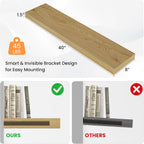 Floating Shelves for Wall, 40" W x 8" D x 1.5" H, Wooden Wall Mounted Display Shelves with Invisible Brackets for Living Room, Bedroom, Bathroom, Kitchen Decor and Storage, Set of 2, Oak