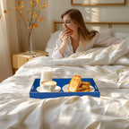 MAONAME Navy Blue Serving Tray with Handles, Modern Decorative Tray for Coffee Table, Plastic Rectangular Tray for Ottoman, Bathroom, Decor, 15.8” x 10.2” x1.4