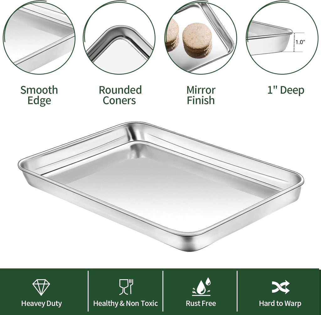 Baking Sheet with Cooling Rack Set(2 Baking Pans+2 Baking Racks), CEKEE Stainless Steel Non Stick Small Cookie Sheet Set, Size 10.39 x 8.07 x 1 Inch, Easy to Clean Small Baking Sheet with Rack Set