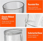 20oz Ribbed Glass Tumblers with Lids & Straws, Ideal for Iced Coffee, Cocktails & More - Includes Cleaning Brush