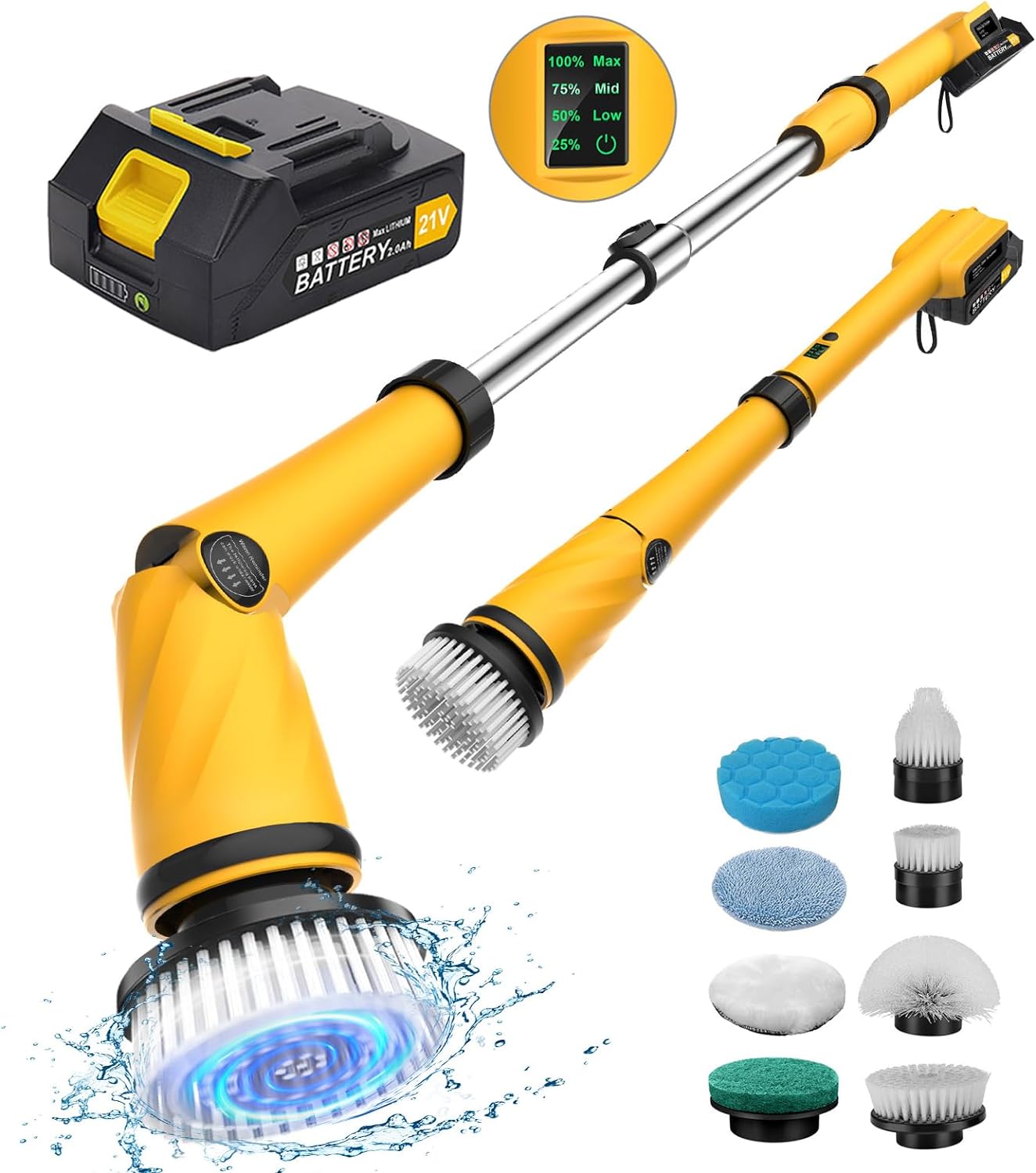 Qimedo Upgrade 1200 RPM Battery Electric Spin Scrubber, Highly Powerful Cordless Cleaning Brush with Smart Display, Electric Tile Floor Scrubber with 8 Brushes, Battery Powered Shower Scrubber