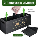 Utensil Holder Extra Large Utensil Organizer with 4 Compartments, Wooden Rustic Utensil Crocks for Kitchen Counter, Farmhouse Cooking Utensil Caddy Countertop Spatula Silverware Spoon Holder - Black