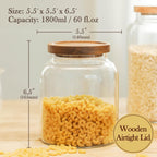Labina Glass Storage Container Airtight Food Jars Kitchen Canister with Wood Lids, 60 Oz Wide Mouth Pantry Organization Glass Jar for Flour, Sugar, Cookie, Spagetti, Nuts and Candy (2 Pack)