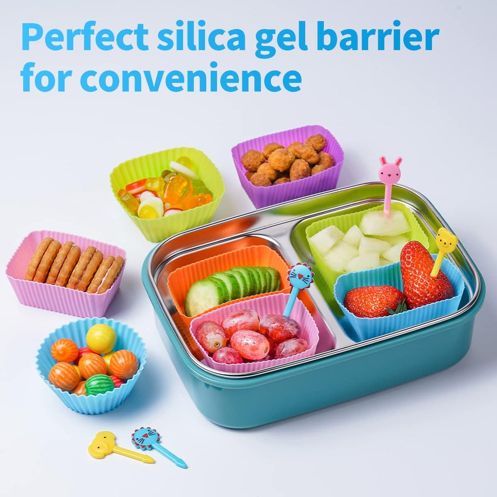 Silicone Bento Lunch Box Dividers 3 Shapes of Standard Round & Square & Rectangle - Reusable Silicone Cupcake Liners Non-Stick Muffin Cups for Baking