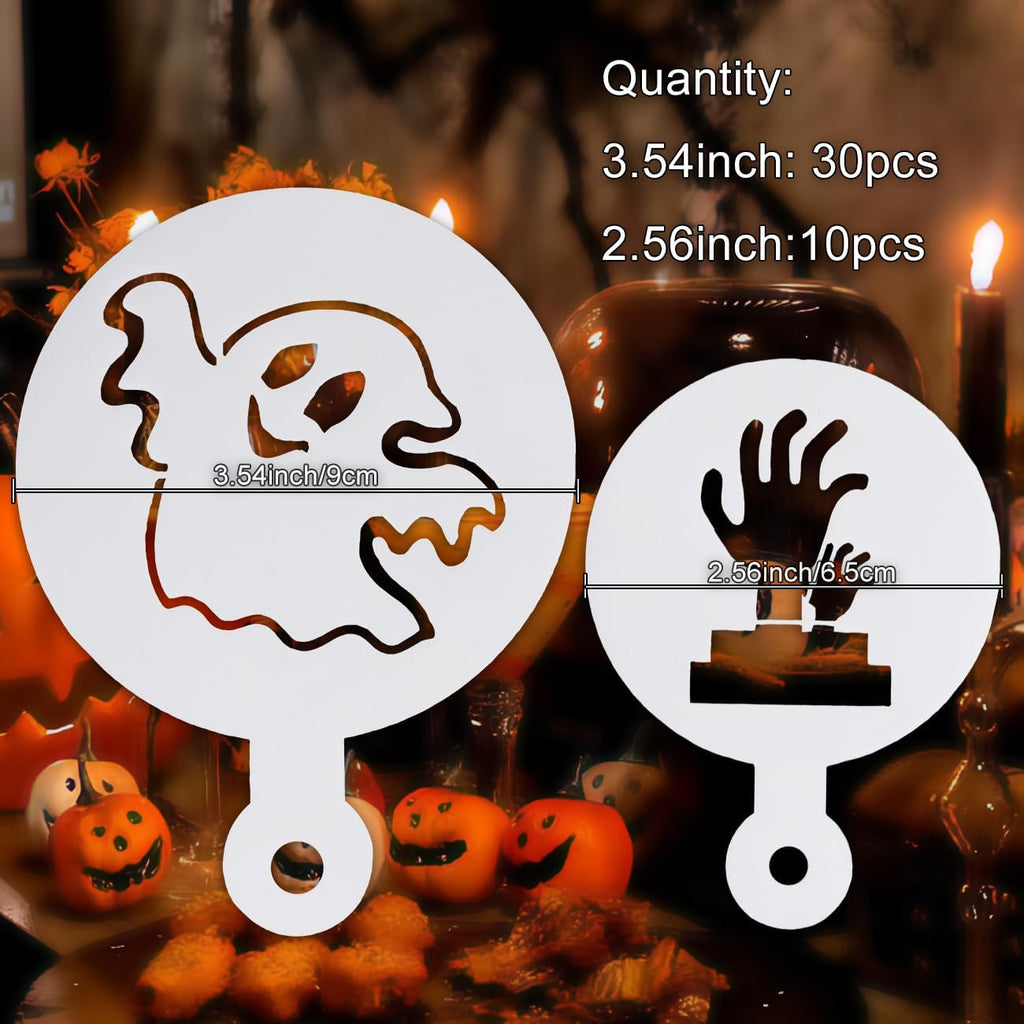 40 Pieces Halloween Cake Cookie Stencils 3.5in Reusable Pumpkin Templates Mold Tools for Cookies DIY Holiday Baking Painting Dessert Craft Coffee Decoration