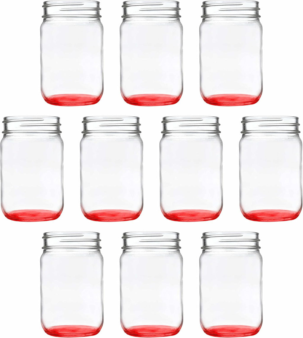 DISCOUNT PROMOS Decorating Mason Jars 12 oz. Set of 10, Bulk Pack - Glass Jars for Overnight Oats, Candies, Fruits, Pickles, Spices, Beverages - Red