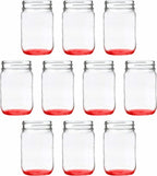DISCOUNT PROMOS Decorating Mason Jars 12 oz. Set of 10, Bulk Pack - Glass Jars for Overnight Oats, Candies, Fruits, Pickles, Spices, Beverages - Red