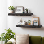 24x8x1.6 inch Floating Shelves Set of 2 – Solid Wood Rustic Black Wall Mounted Shelf for Kitchen, Bathroom, Living Room