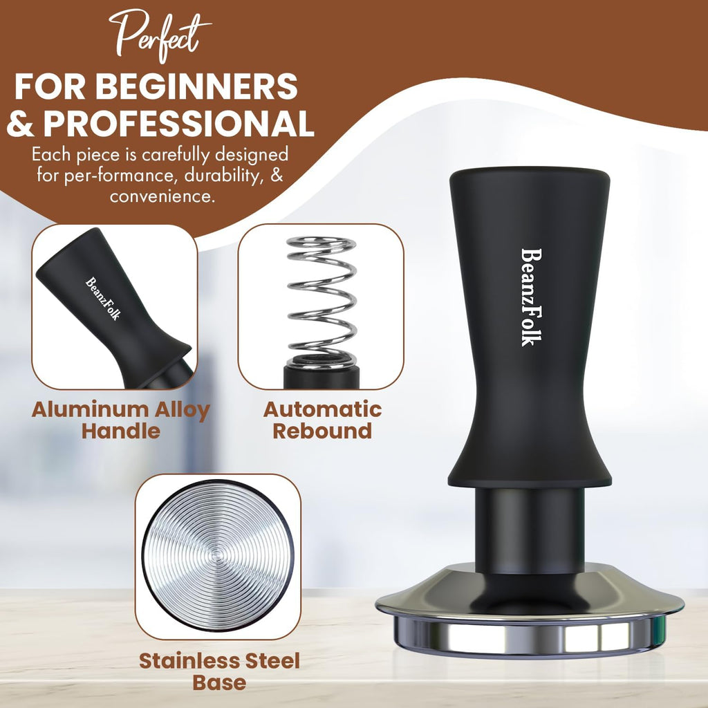 8-Piece Espresso Accessory Set – 53 mm Tools (Fits 54 mm Portafilters) – Tamper Station, Tamper, Distributor/Leveler, WDT Tool, Dosing Ring, Cleaning Brush, Puck Screen & Silicone Mat