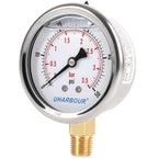Glycerin Filled Low Pressure Gauge 50psi/3.5bar, Stainless Steel case, Brass Inside Construction, 2-1/2" dial, 1/4" NPT Rear Connection.
