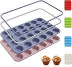 2 Pack 24 Cups Silicone Mini Muffin Pan with Metal Reinforced Frame Silicone Molds Cupcake Pans Tray Egg Bites Circle Cookie Molds Muffin Tin Tart Pans Baking Sheet Set for Breakfast Sandwiches