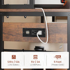 Itaar 47.2 Inch Bakers Rack with Power Outlet, Microwave Stand with Storage, Farmhouse Coffee Bar Cabinet Station with Wine Rack, Iron Grid and 8-S Hooks (Rustic Brown)