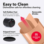 Rotating Extra Large Peach Plastic Utensil Holder Caddy with Sturdy No-Tip Weighted Base, Removable Divider, and Gripped Insert - Dishwasher Safe Kitchen Utensil Holder for Countertop