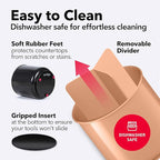 Rotating Extra Large Peach Plastic Utensil Holder Caddy with Sturdy No-Tip Weighted Base, Removable Divider, and Gripped Insert - Dishwasher Safe Kitchen Utensil Holder for Countertop