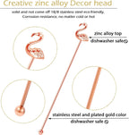 4 Pcs Flamingo Cocktail Stirrers Swizzle Sticks Stainless Steel 7.28" Coffee Stir Sticks with Decor Top for Mixing Cocktail, Hot Cocoa, Creamer, Rose Gold