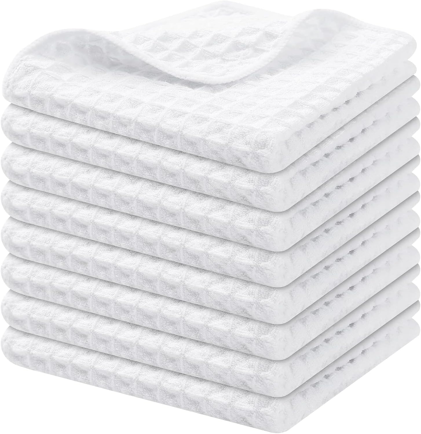Homaxy Microfiber Waffle Weave Kitchen Dish Cloths, 12 x 12 Inch Ultra Absorbent and Solid Color Dish Towels for Kitchen Fast Drying Dishcloth for Washing Dishes, 8 Pack, White