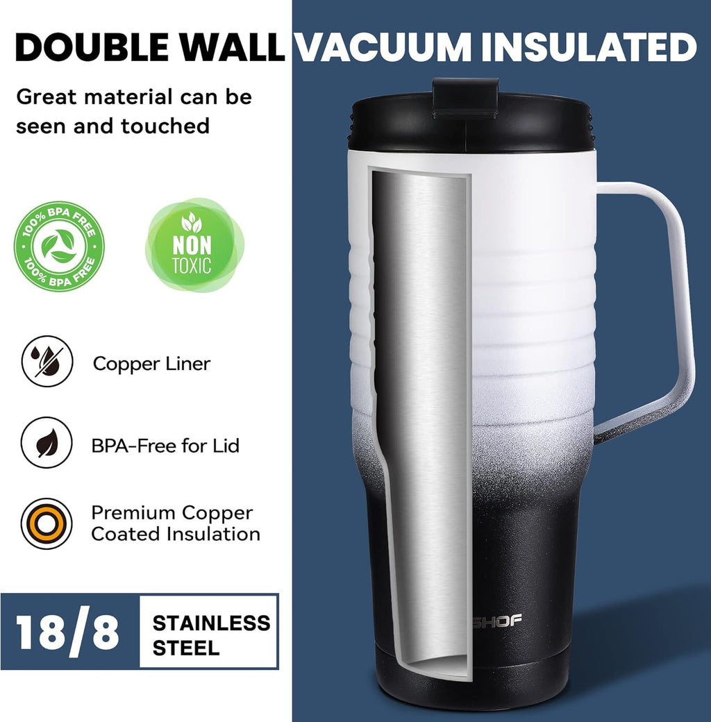 HAUSHOF 24 oz Travel Mug with Handle, Stainless Steel Vacuum Insulated Coffee Travel Mug, Double Wall Travel Mugs with Leakproof Lid, BPA Free