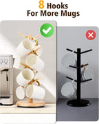 Lorbro Coffee Mug Tree, 360° Rotated Mug Holder with 8 Hooks, Wooden Coffee Cup Holder, Upgraded Mug Rack for Countertop, Coffee Mug Organizer Storage Stand, Coffee Bar Accessories & Kitchen Decor