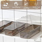 Remerry 3 Pcs Flatware Tray with Lid and Drainer, Plastic Utensil Organizer, Kitchen Cutlery Transparent Storage Box with Lid and Drain Rack, Drawer Tableware Storage Box for Home and Travel (Grey)