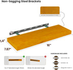 Pine Floating Wall Shelves Set of 2, 16 Inches Long x 8”x 1.4” Shelf Floating Rustic Farmhouse Decor, Heavy Duty Shelf, Wall Shelves for Bathroom Living Room Kitchen Bedroom Office, Honey Oak