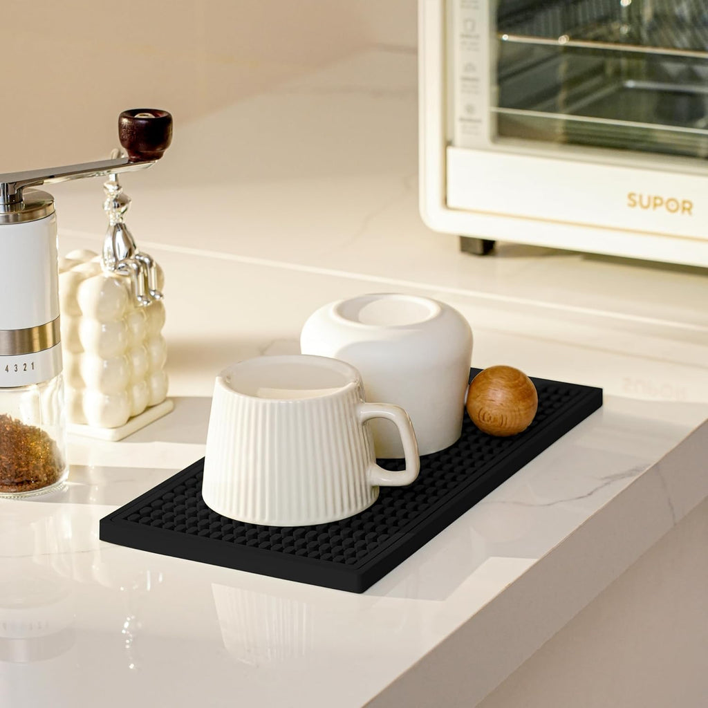 2 Pack Bar Mat, Drying Mat Household Bar Tools,Black Cocktail Bar Mat 5.9''X12''，Suitable for Bar, Outdoor Camping, Home Bar Bar Mat