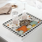 Fall Dish Drying Mat for Kitchen Counter Pumpkin Drying Pad Absorbent Drying Mats for Countertops Sinks Draining Racks Maple Leaves Black Buffalo Plaid Drainer Holiday Harvest Thanksgiving Decor 18x24