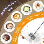 Electric Milk Frother Handheld & Stand, Rechargeable with Detachable Whisk - Fast Foam Maker for Latte, Cappuccino, Hot Chocolate, Egg – Black