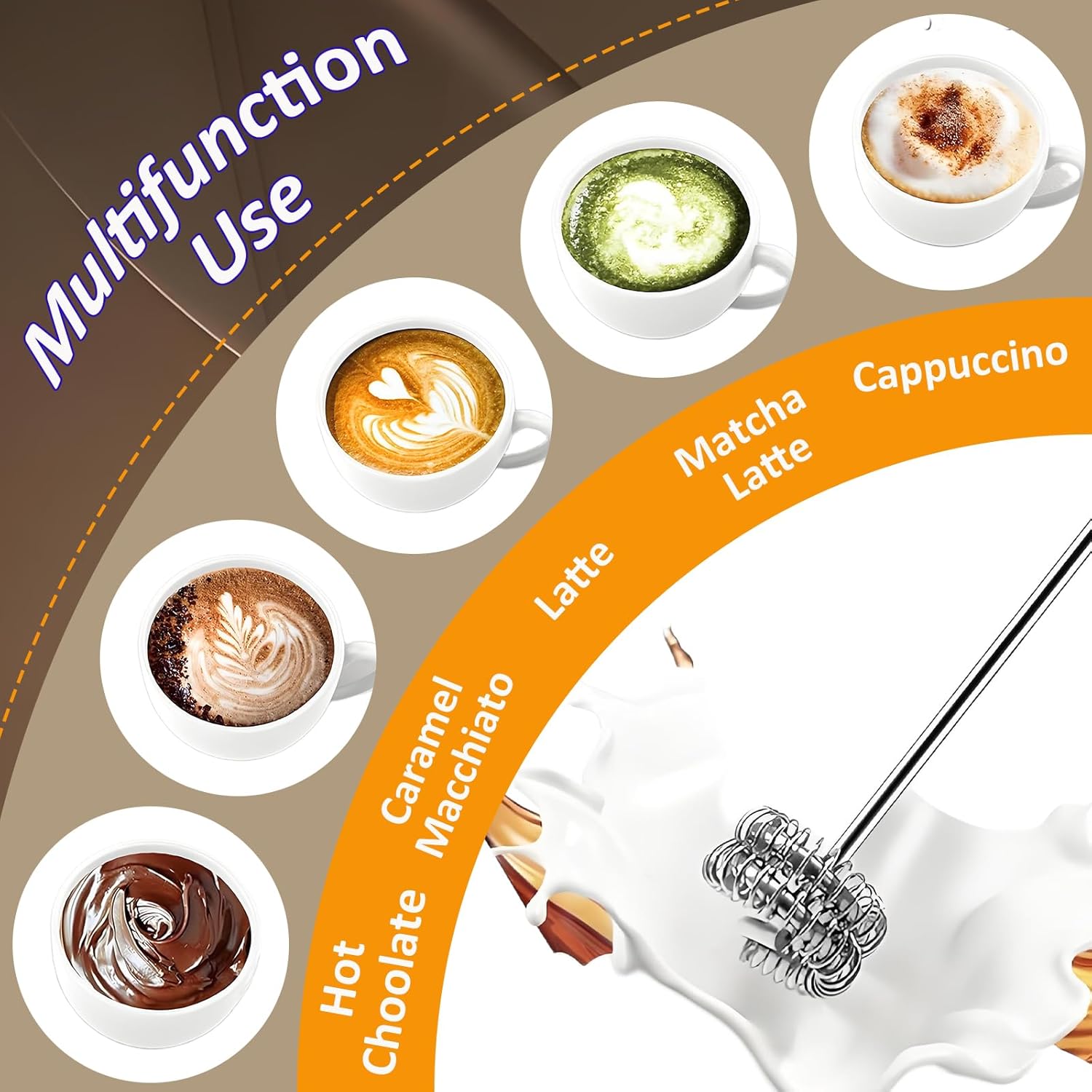 Electric Milk Frother Handheld & Stand, Rechargeable with Detachable Whisk - Fast Foam Maker for Latte, Cappuccino, Hot Chocolate, Egg – Black