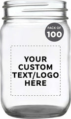 DISCOUNT PROMOS Custom Decorating Mason Jars 12 oz. Set of 100, Personalized Bulk Pack - Glass Jars for Overnight Oats, Candies, Fruits, Pickles, Spices, Beverages - Black